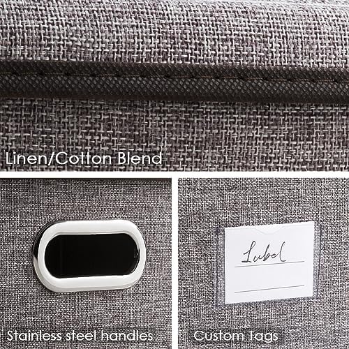 PRANDOM Collapsible Storage Containers with Lids [5-Pack] Linen Fabric Foldable Storage Bins Boxes Organizer Baskets Cub