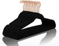 MIZGI Premium Velvet Hangers (50 Pack) Heavy Duty - Non Slip Felt Hangers - Velvet Suit Hangers Black - Rose Gold Hooks,Space Saving Clothes Hangers