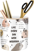 Cute Desk Pencils Pen Holder, Pencil Cup Holder for Desk, Ceramic Desktop Storage Pen Pencil Organizers Stationery Supplies for Office, Home, Words Pattern