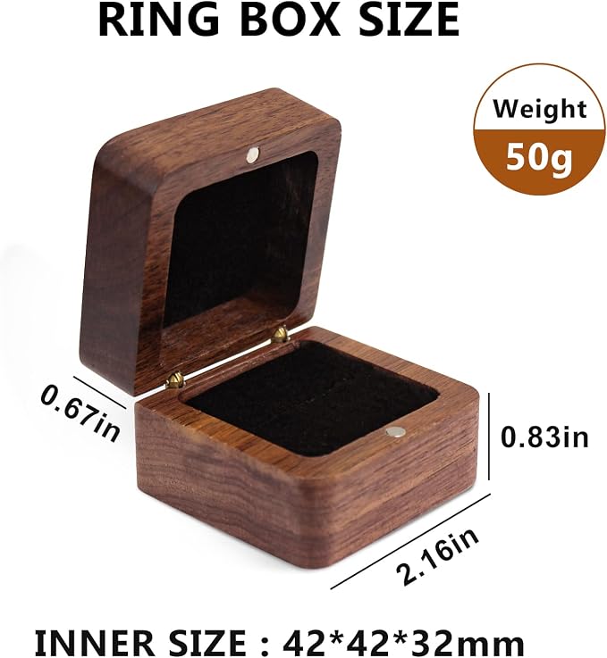 Personalized Wooden Ring Box, Mini Engagement Ring Holder Box with Single Slot, Square Wedding Rings Box for Rings, Elegant and Retro RingHolder Box for Wedding, Ceremony (black)