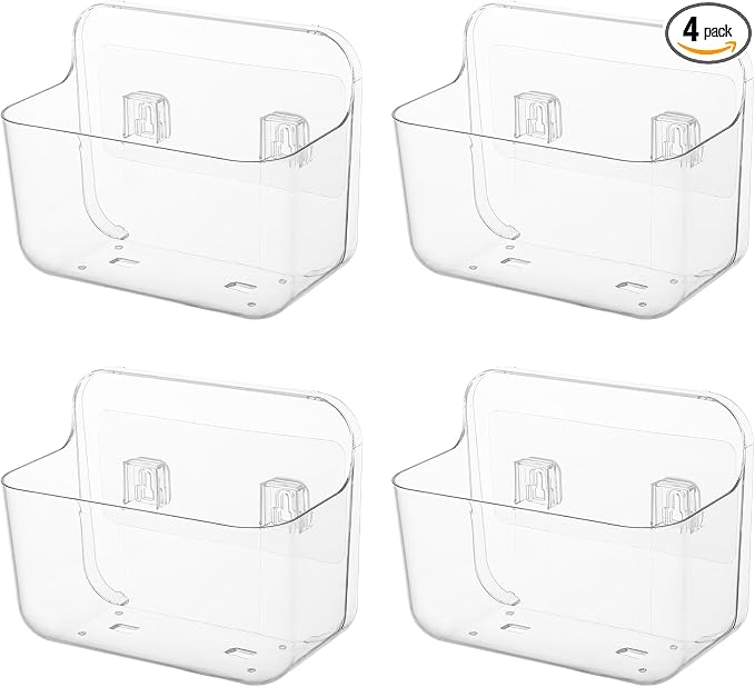 Kitchen Under Sink Cabinet Door Organizer, 4 Pack, Adhesive Clear Acrylic Wall Mount Shelf, Bathroom Makeup Storage Bins, Shower Caddy, Spice Rack, Drink Packet Sponge Dishwasher Pod Holder