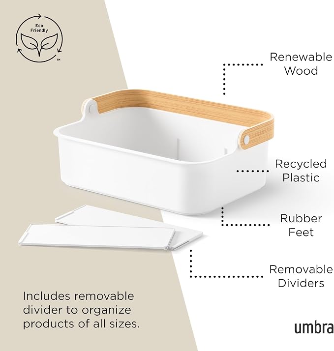 Umbra Bellwood Multipurpose Caddy Organizer with Handle, Desk, Makeup, Dorm Caddy, Kitchen Cabinet Organizer, Natural/White