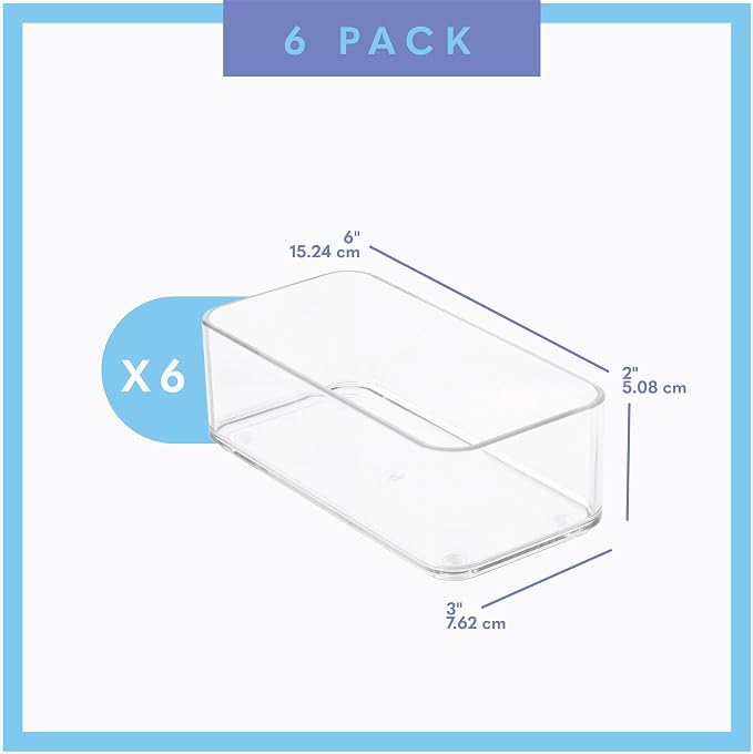 primebox Plastic Clear Drawer Organizers. Bathroom, Kitchen, Bedroom, Nail Polish, Office Organizer Bins, Storage Trays. Heavy Duty, Stackable. 6" x 3" x 2" Set of 6