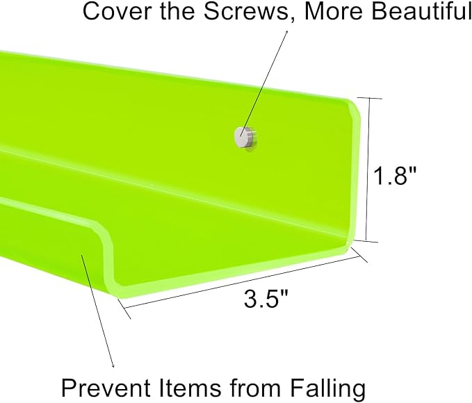 ROYALITA 2-Pack Small Acrylic Shelves Wall Mounted, 12 in Display Shelves | for Small Items, Plants, Room Decor Floating Wall Shelves for Gaming Room, Bedroom, Living Room, Office, Green