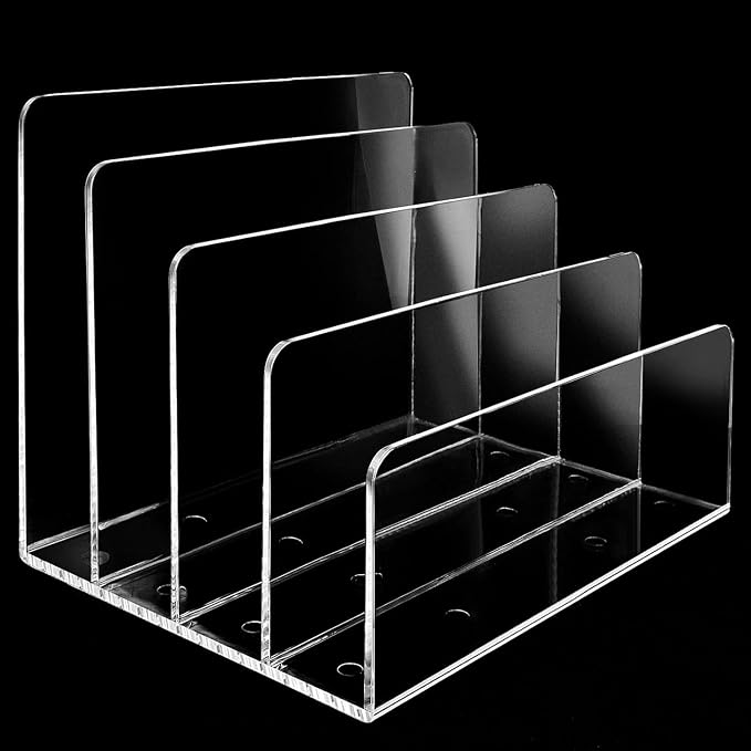 4 Section Acrylic File Organizer, Clear Desk Organizer and Accessories, Sturdy File Folder Holder Sorter, Office Supplies for Mail Letter Paper Electronic Notebook