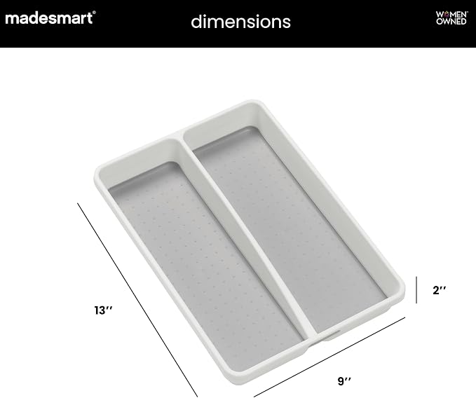madesmart Small Utensil Tray, Multi Purpose Storage Organizer, Deep Storage for Ladles, Whisks & Serving Tools, Non Slip Lining, for Drawers & Home Organization, White