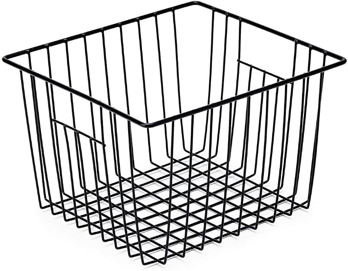 SANNO Freezer Baskets Wire Storage Basket, Metal Household Storage Organizer Baskets Bin for Pantry, Shelf, Freezer, Kitchen Cabinet, Bathroom Black