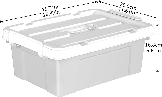 Cetomo Lidded Storage Bin with Handle, Tote Organizing Container with Durable Lid and Secure Latching Buckles, Stackable and Nestable, Plastic, 16 Quart-4 Pack, Gray