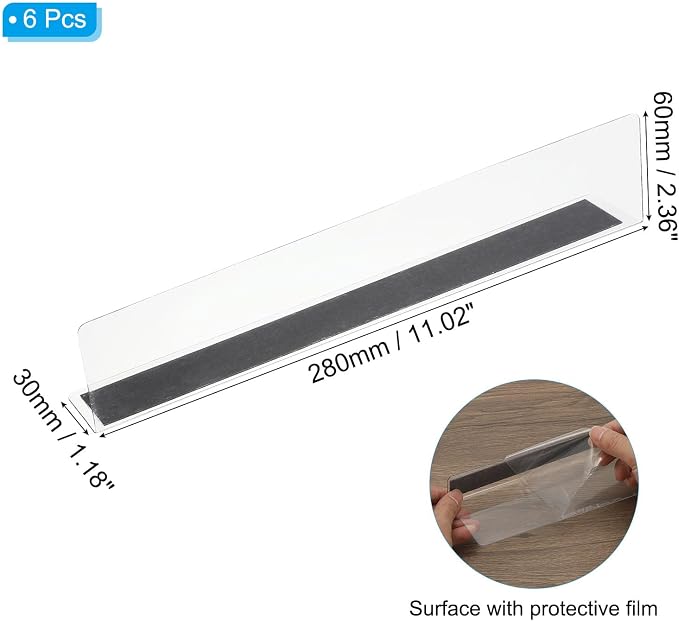 PATIKIL 6 Pack Shelf Dividers for Closet Organization, 11x1.18x2.4 Acrylic Magnetic Closets Separator Kitchen Cabinet Shelves Under Bed Blocker for Bedroom Kitchen Office, Clear