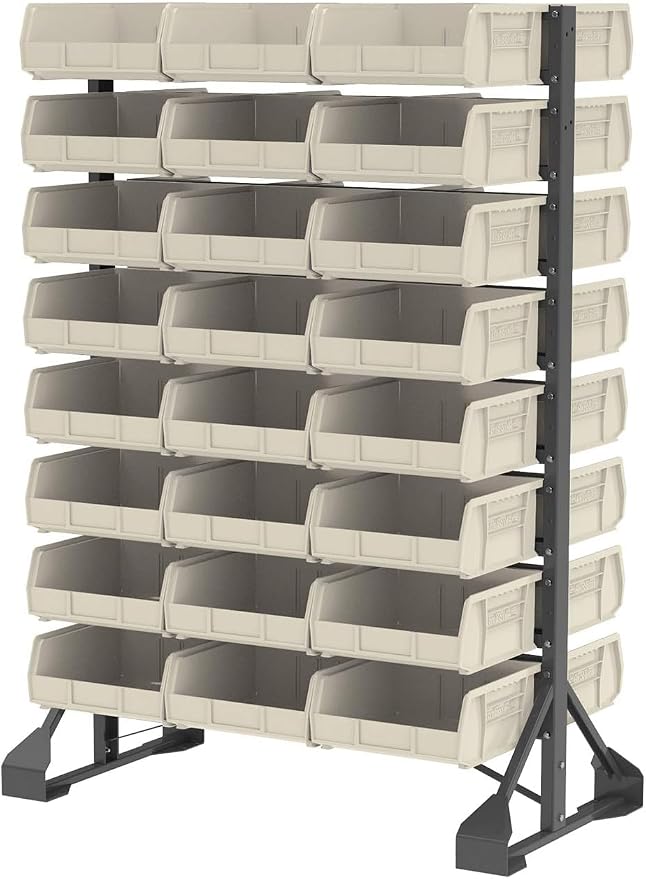 Akro-Mils 30235 AkroBins Plastic Storage Bins, Space-Saving Stackable Bins for Garage, Pantry, Craft Organization, 11" x 11" x 5", Stone, 6-Pack