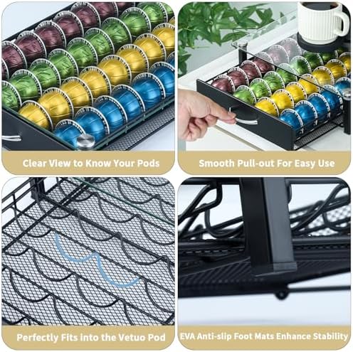 FlagShip Tempered Glass Top Nespreso Vertuo Pod Holder,40 Big Pods Capacity