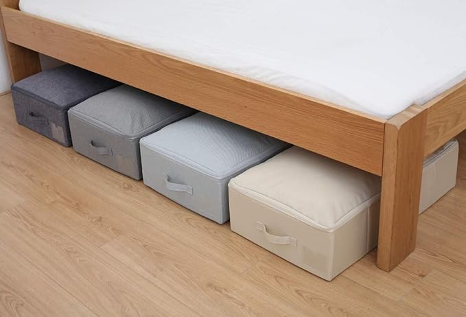 iwill CREATE PRO Underbed Storage Boxes for Bedding/Garment/Duvets/Blankets/Shoes, Folding Fabric Rigid Under bed Storage Bins with Zip Lid, Washable, Black Gray