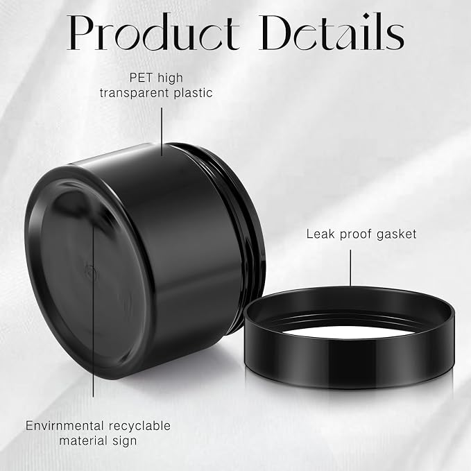 SATINIOR 12 Pack 4 oz Plastic Container Jars with Lids Round Clear Travel Cosmetic Container Slime Jar for Toiletries, Lotion, Cream, Ointment, Makeup, Rhinestone, Sample, Kitchen Storage(Pure Black)