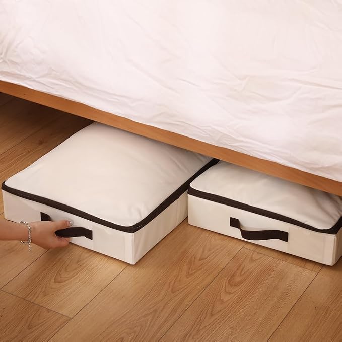 iwill CREATE PRO Low Profile Under Bed Storage Containers with Clear Label Holder, Foldable Sturdy Underbed Storage Boxes, Closet Organizers for Seasonal Clothes, Bedding, Shoes (Beige, 29.5*15*4")