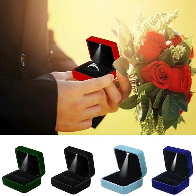 Velvet Ring Box with LED Light Jewelry Display Gift Box for Proposal,Engagement, Wedding