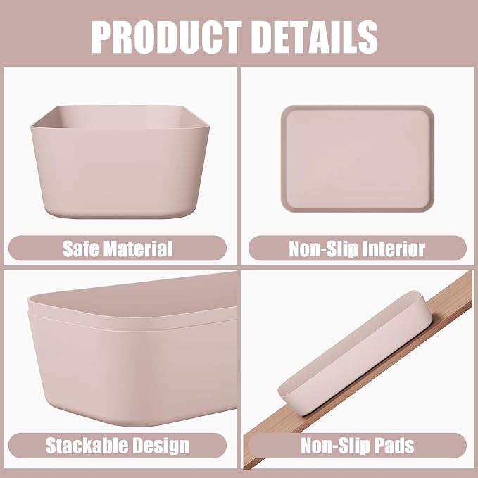 Drawer Organizers Bins 18 PCS for Bathroom Makeup Desk Office | with Non-slip Pads, 4 Sizes, Plastic Tray, Vanity Organizer, Kitchen Utensils Organizer