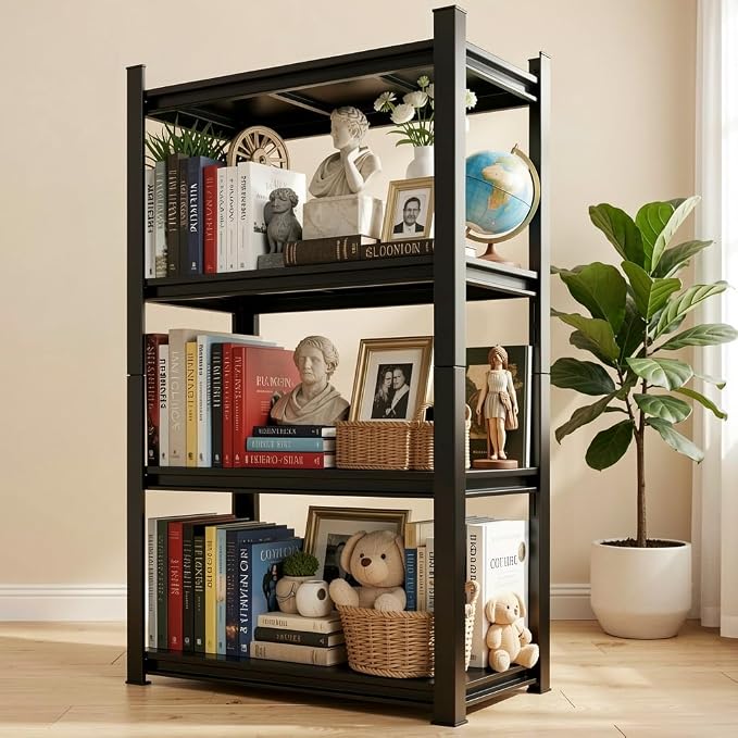 Book Shelf Metal Shelving Storage Shelves 4-Tier Tall Bookshelf Adjustable Shelving Unit Organization and Storage for Living Room, Bedroom, Home Office, Kitchen, Balcony, 63"H × 36"W × 14"D, Black