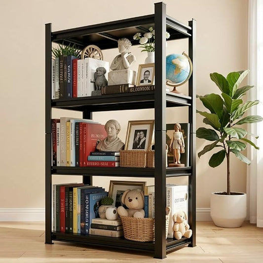 Book Shelf Metal Shelving Storage Shelves 4-Tier Tall Bookshelf Adjustable Shelving Unit Organization and Storage for Living Room, Bedroom, Home Office, Kitchen, Balcony, 63"H × 36"W × 14"D, Black