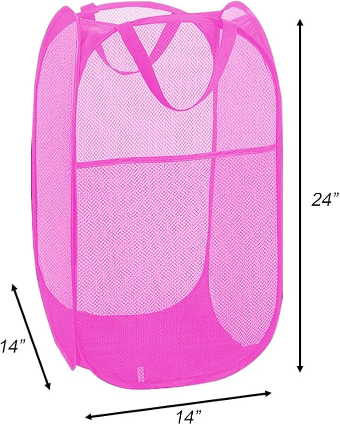 Larpur 2Pack Foldable Popup Laundry Basket, Collapsible Portable Mesh Clothes Washing Laundry Hamper with Reinforced Carry Handles (Pink)