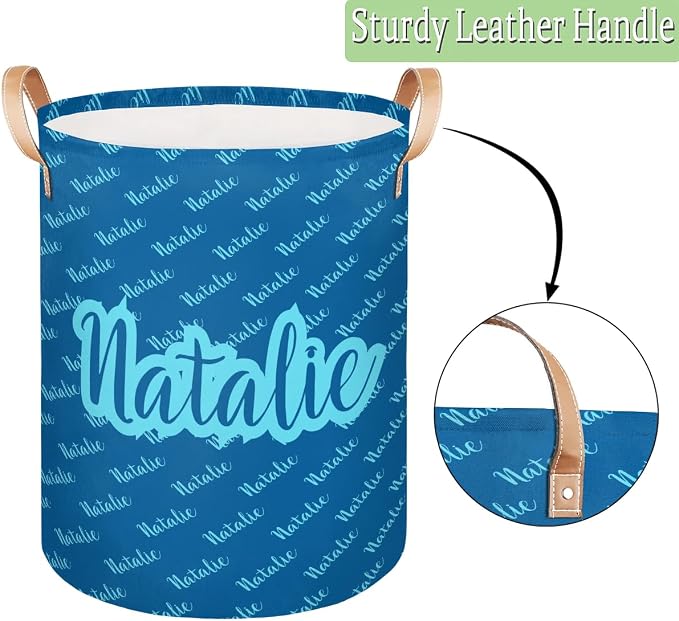 Personalized Laundry Basket, Custom Gift Laundry Hamper, Collapsible Nursery Waterproof Laundry Baskets, Dirty Clothes Toy Hamper with Handles Name Text Blue