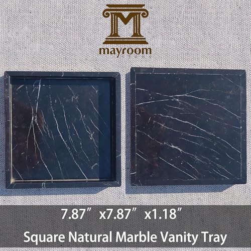 Square Natural Marble Vanity Tray: Luxury 8x8 Polished Organizer for Bathroom Kitchen Dresser Makeup Jewelry Coffee Tabl