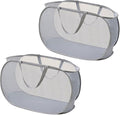 2 Piece Popup Mesh Laundry Basket Durable Handles Collapsible Laundry Baskets Folding Clothes Pastic Hamper for Laundry Room College Dorm (2 x Gray)