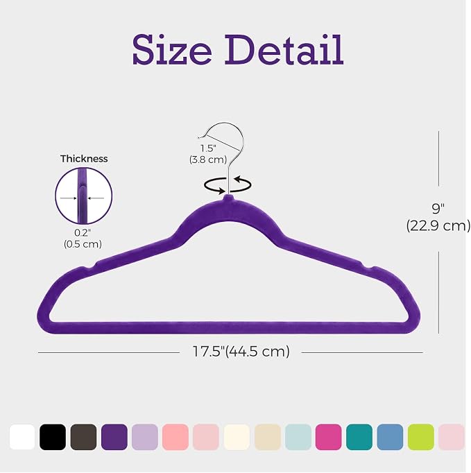 HOUSE DAY Noble-Purple Velvet Hangers 60 Pack, Non Slip Clothes Felt Hanger Heavy Duty for Coat, Premium Slim Space Saving Suit Hangers for Closet Organizer, 360° Rotating Silver Hook