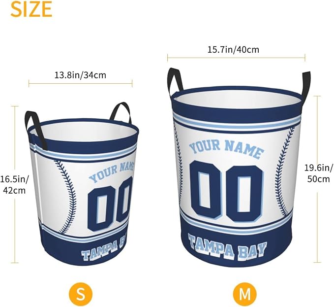 Custom Tampa Bay Laundry Hamper Personalized Laundry Basket Customized Name And Number Collapsible Storage Basket for Bedroom Bathroom Living Room Baseball Fan Gifts