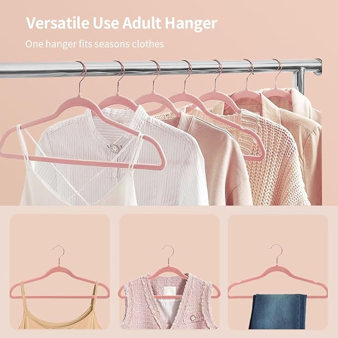 Stormix Adult Velvet Hangers Non-Slip, Shoulder Notches, 36 Pack Pink