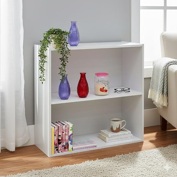 KB Designs - Wood Bookcase Storage Organizer – 2 Tier Shelf Wood Shelf for Books & Decor, Compact Shelf Storage Organizer for Bedroom, Kids Room & Home Office