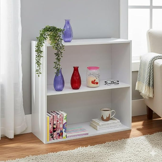 KB Designs - Wood Bookcase Storage Organizer – 2 Tier Shelf Wood Shelf for Books & Decor, Compact Shelf Storage Organizer for Bedroom, Kids Room & Home Office