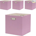 Cube Storage Bins 13x13 Linen Foldable Box with Handles, Collapsible Organization Basket Set of 4 Large Capacity Drawer for Closet Shelf Cabinet Bookcase Bedroom,Pink