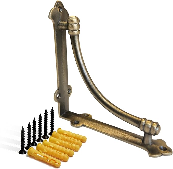 NACH Decorative Shelf Brackets, 4 Pack of 7.25 x 1.6 x 7.25 inch Gold Brackets - Cast Iron Shelf Brackets for Mounting - Industrial Style Decorative Brackets - Slim Version - AD-90-064GM