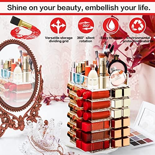 Acrylic Lipstick Tower, Rotating Lipstick Organizer with 53 Slots