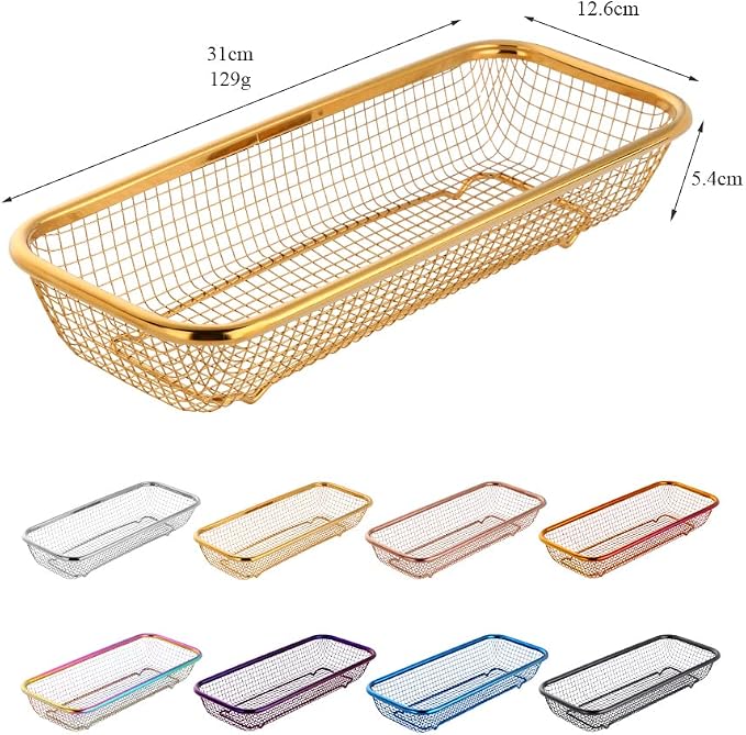 Kitchen Drawer Organizer, Stainless Steel Storage Container Metal Cabinet Storage Basket for Holding Silverware Kitchen Utensil, Pack of 2, Purple
