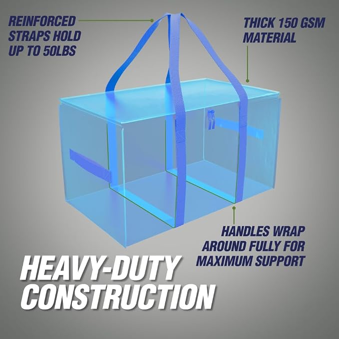 RUGGED RHINO Heavy Duty Extra Large Moving Bags, Durable Bag Strong Handles and Zipper, Moving Boxes Alternative for College Packing, Holiday Décor, Space Saving Storage with Label, 2 Pack Blue/Clear