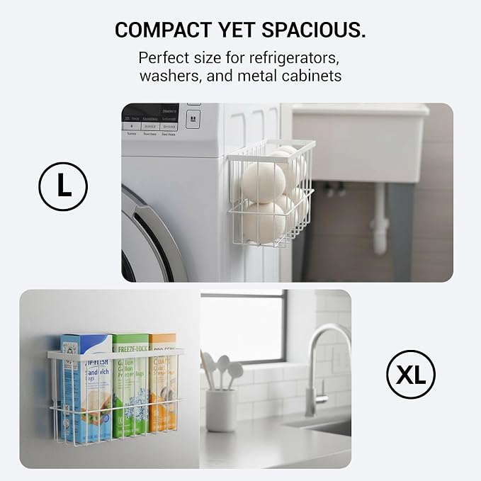 FAMNONE 2-Pack Magnetic Basket for Dryer Balls, Laundry Room Organizer | Metal Dryer Ball Holder, Magnetic Lint Bin, Fridge Basket, Washer Dryer Organizer for Kitchen, Laundry