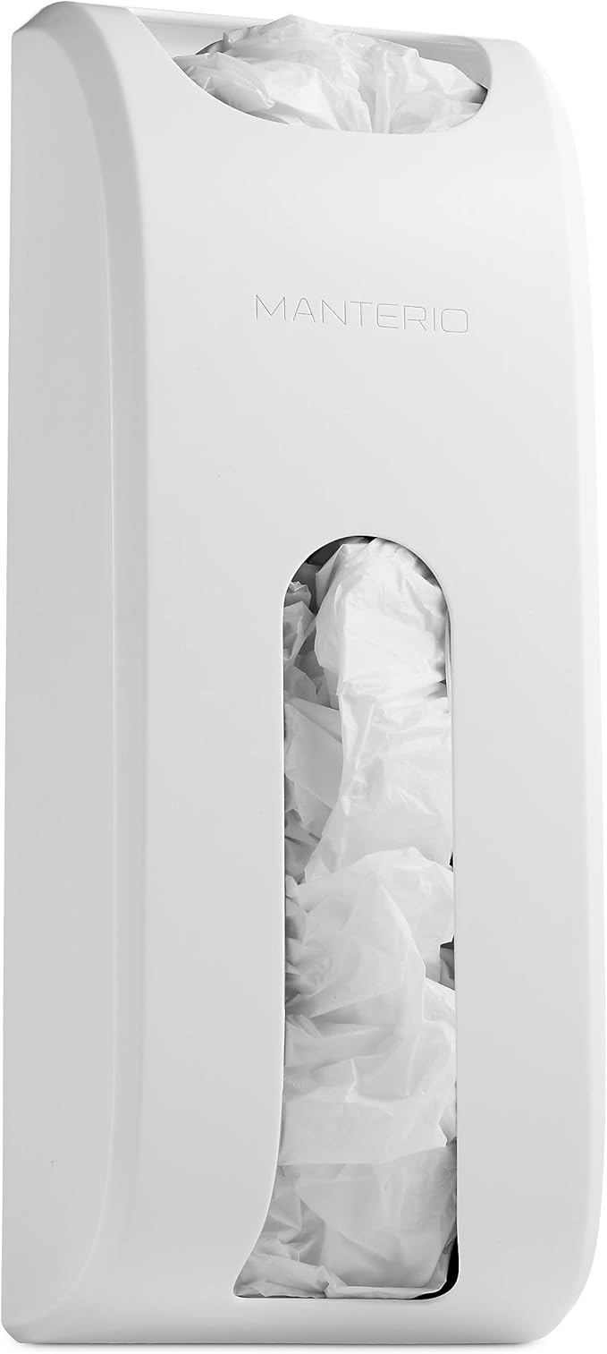 Manterio Plastic Bag Holder | UPGRADED Wall-Mount Grocery Bag Dispenser | Space-Saving Design | Easy Install | Smudge-Proof, Fingerprint-Resistant | White | Holds the Most Bags for Maximum Storage