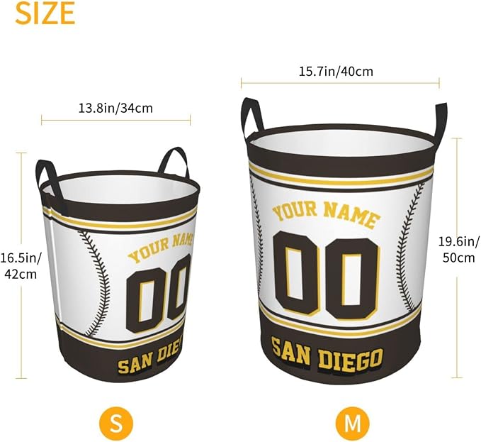 Custom San Diego Laundry Hamper Personalized Laundry Basket Customized Name And Number Collapsible Storage Basket for Bedroom Bathroom Living Room Baseball Fan Gifts