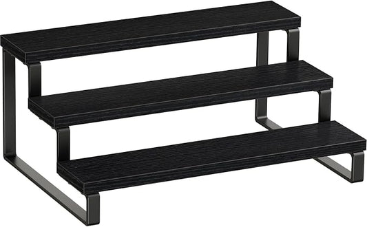 Giikin 3 Tier Spice Rack, Cabinet Organizer Shelf, Wooden Spice Rack for Countertop, Kitchen Counter Storage Shelves Cupcake Stand Holder Display Stand, Black