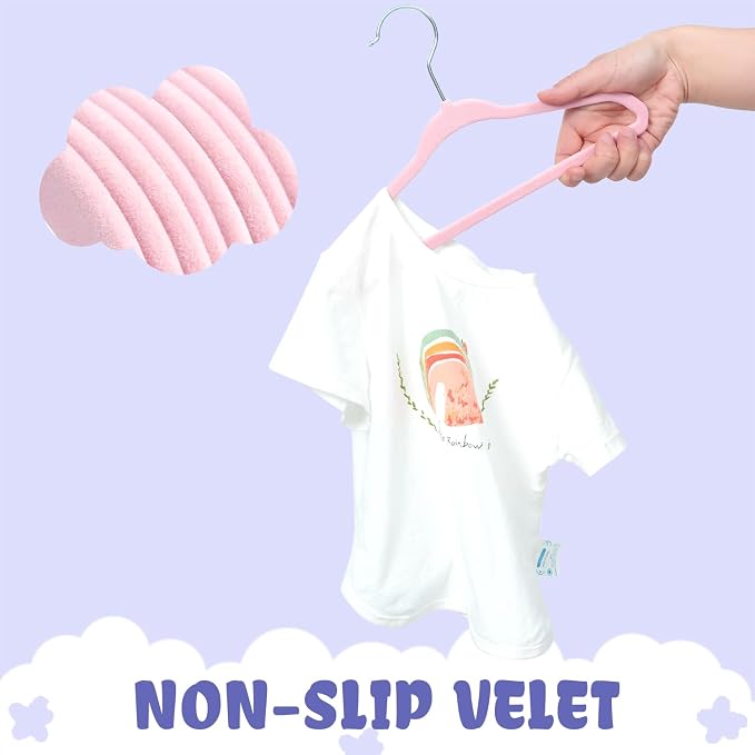 BAGAIL 50 Pack Kids Velvet Hangers 11 Inches Children's Clothes Hangers Non-Slip Baby Hangers for Infant/Toddler (Blush Pink)