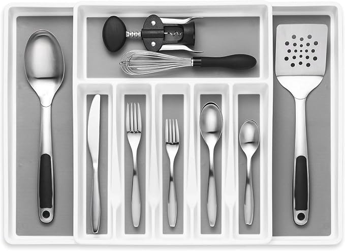 Expandable Cutlery Drawer Organizer, Flatware Drawer Tray for Silverware, Serving Utensils, Multi-Purpose Storage for Kitchen, Office, Bathroom Supplies