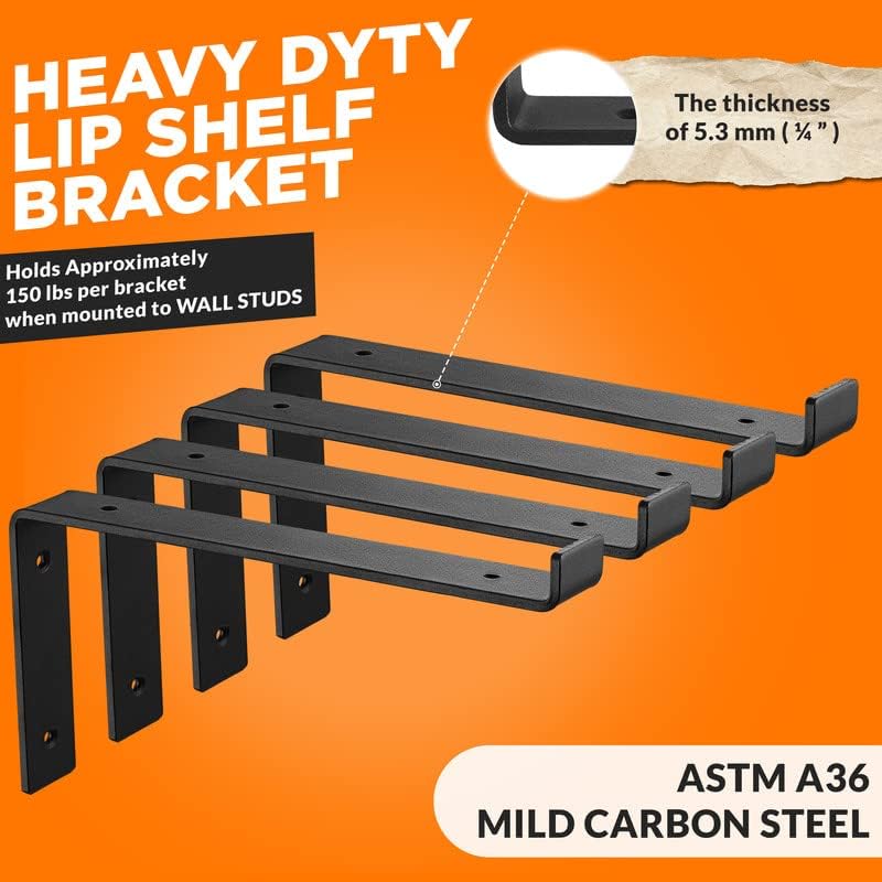 BATODA 12" Z Shelf Brackets with Lip for 11.25" Boards, Heavy Duty, Pack 8