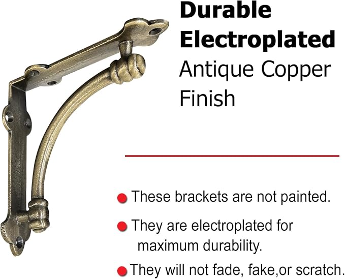 NACH Decorative Shelf Brackets, 4 Pack of 5.25 x 1.25 x 5.25 inch Gold Brackets - Cast Iron Shelf Brackets for Mounting - Industrial Style Decorative Brackets