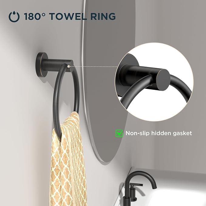 FORIOUS Toilet Paper Holder Wall Mount, SUS304 Stainless Steel Double Post Pivoting Tissue Roll Holder and Hand Towel Ring Set for Bathroom, RV, Bathroom Hardware Accessories Set, ORB, Classic