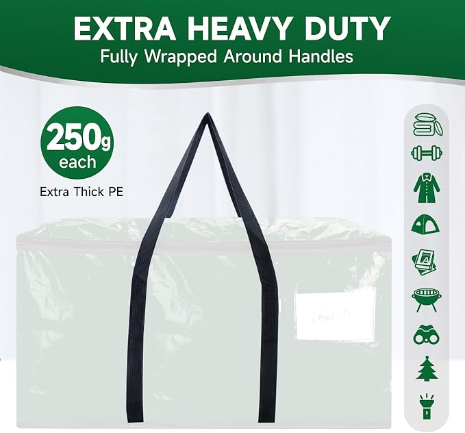 CONGREGATE 8-Pack Heavy Duty Dark Green Moving Bags with Zippers and Handles, Heavy Duty Storage Handbags for Space Saving, Made of PE, 97 Liters/25.6 Gallons (28.7 inches x 13.7 inches x 15 inches)