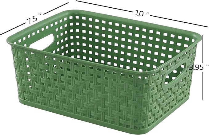 Plastic Woven Storage Baskets, Rectangle Kitchen Organizer Bin, 6 Packs