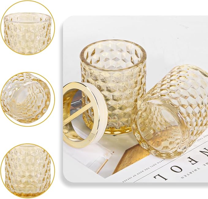 2pcs Amber Glass Toothbrush Holder, Bathroom Tumbler Cup and Toothpaste Holder Set, Gold Toothbrush Holders with Divider, Bathroom Tooth Brush Cup Organizer for Brushes,Toothpaste and Razor