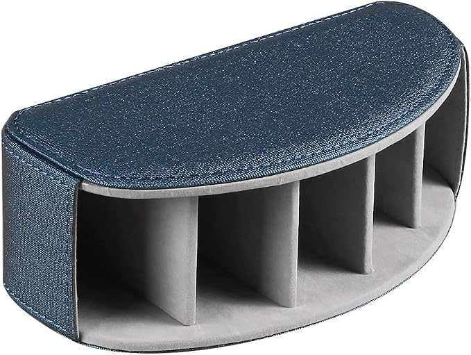 Leather Remote Control Holder,TV Remote Caddy with 5 Compartments,Desktop Organizer,for Store TV,DVD,Blu-Ray,Media Player,Heater Controllers(Blue)