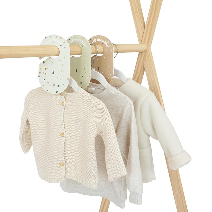3 Sprouts Baby Closet Organizer Set, 15 Hangers, 8 Dividers, Cream/Terrazzo | 15 velvet hangers, 8 size dividers, Baby clothes closet dividers, Infant to toddler clothing, Matching nursery colors